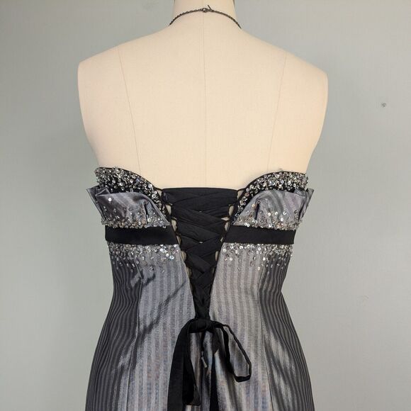 Vintage Flirt Prom Dress Maxi Gown 10 Silver Gray Y2K Corset Fairy Goth Glam - Picture 6 of 15